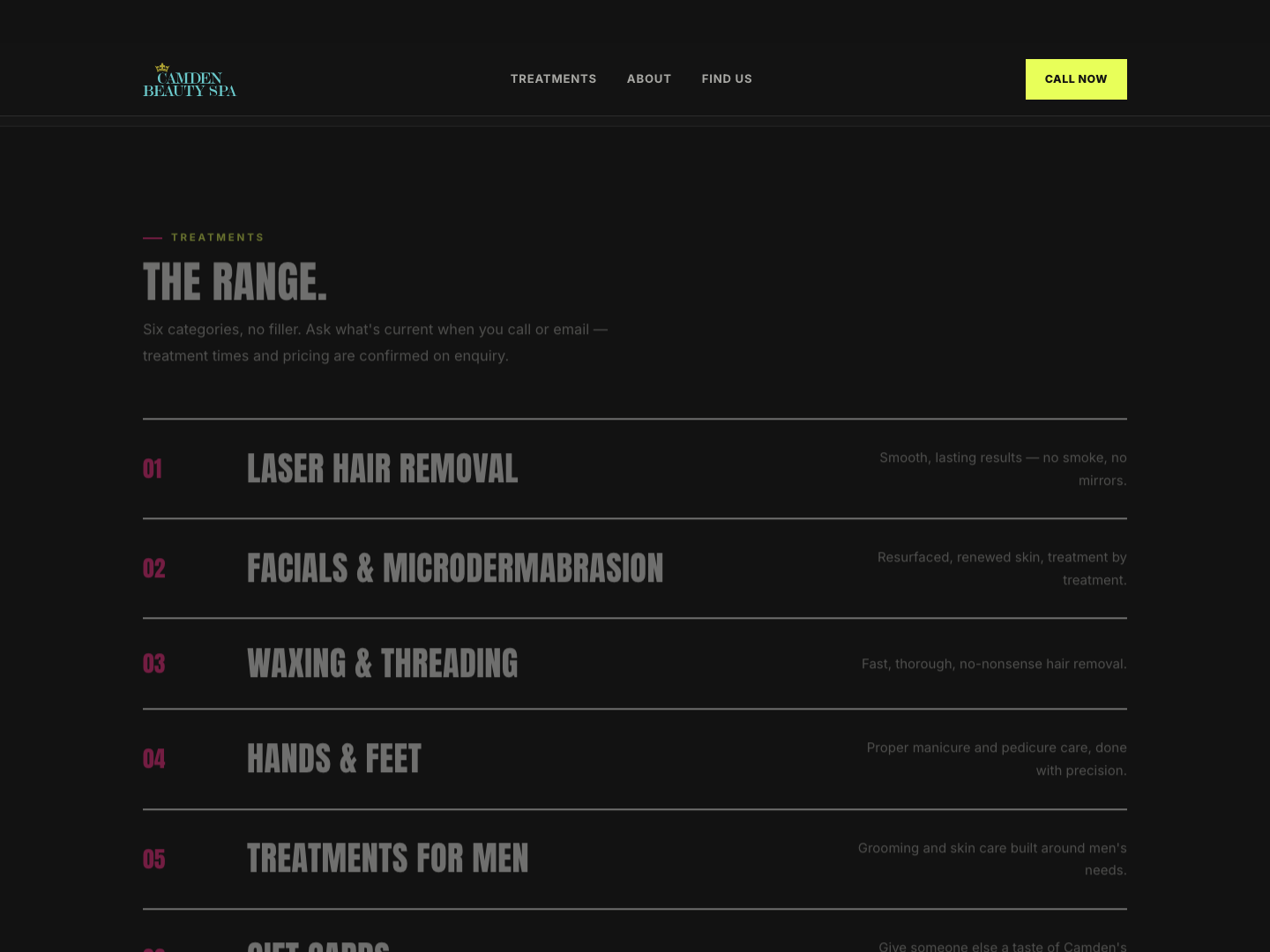 The Range — treatments list