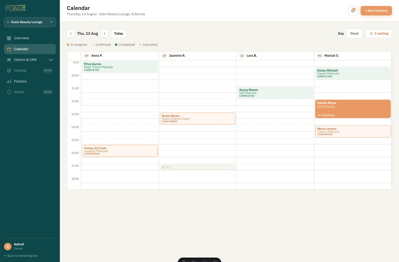 Dashboard — calendar