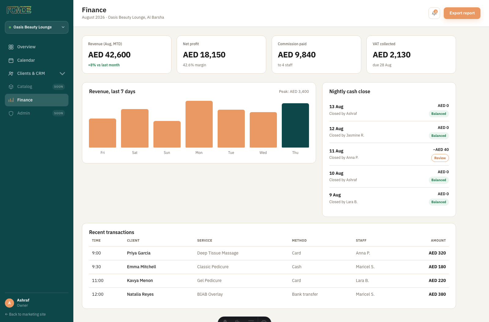 Dashboard — finance