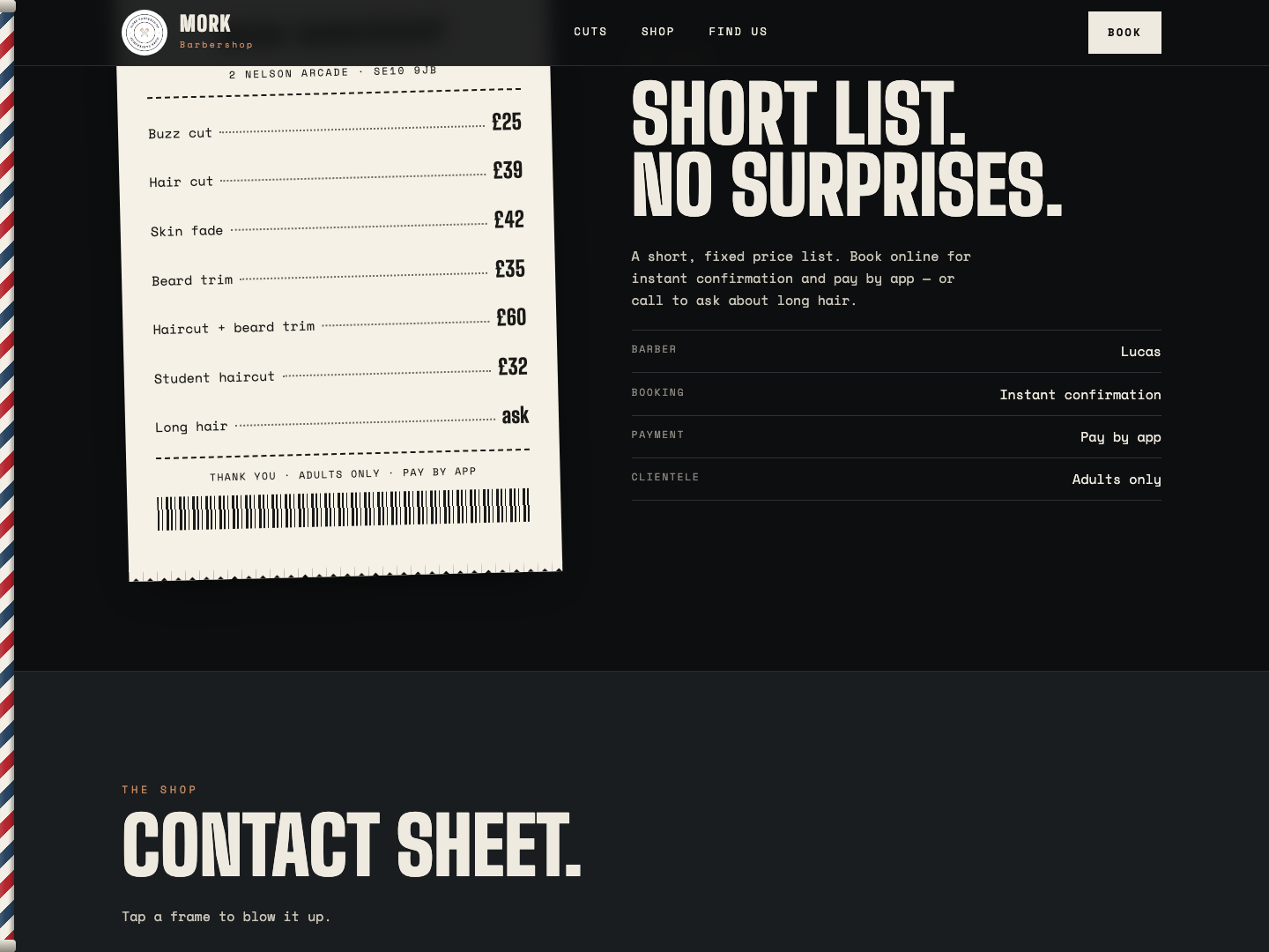 Receipt price list
