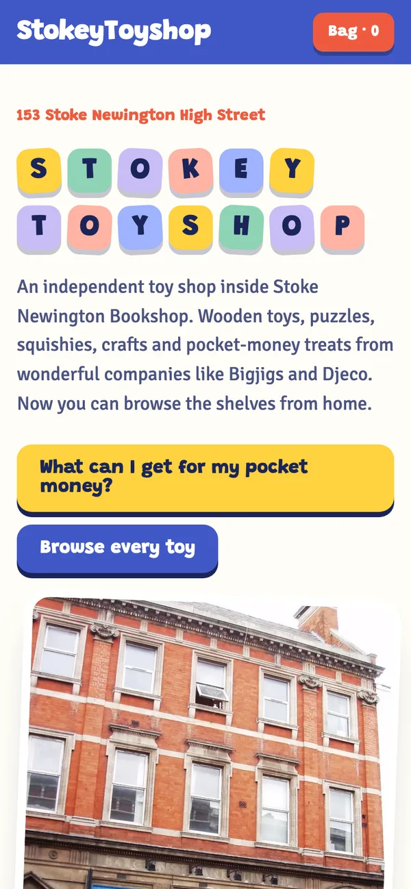 Stokey Toy Shop on a phone: Hero