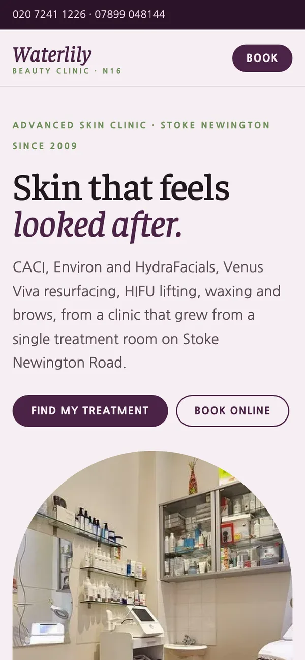 Waterlily Beauty Clinic on a phone: Hero