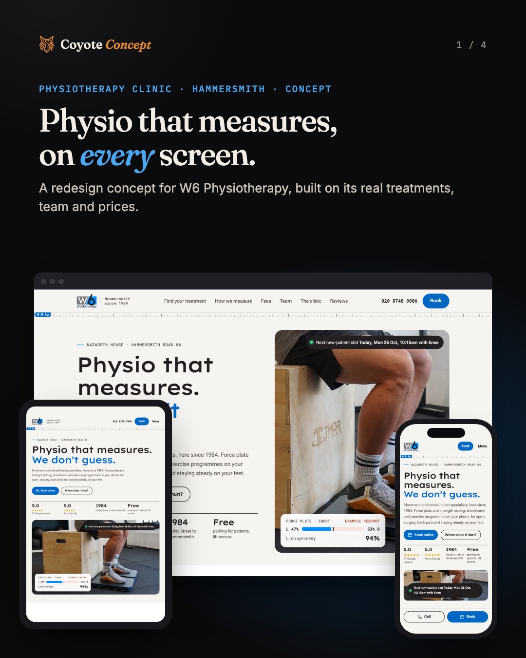 A carousel post we designed: W6 Physio's website on every screen